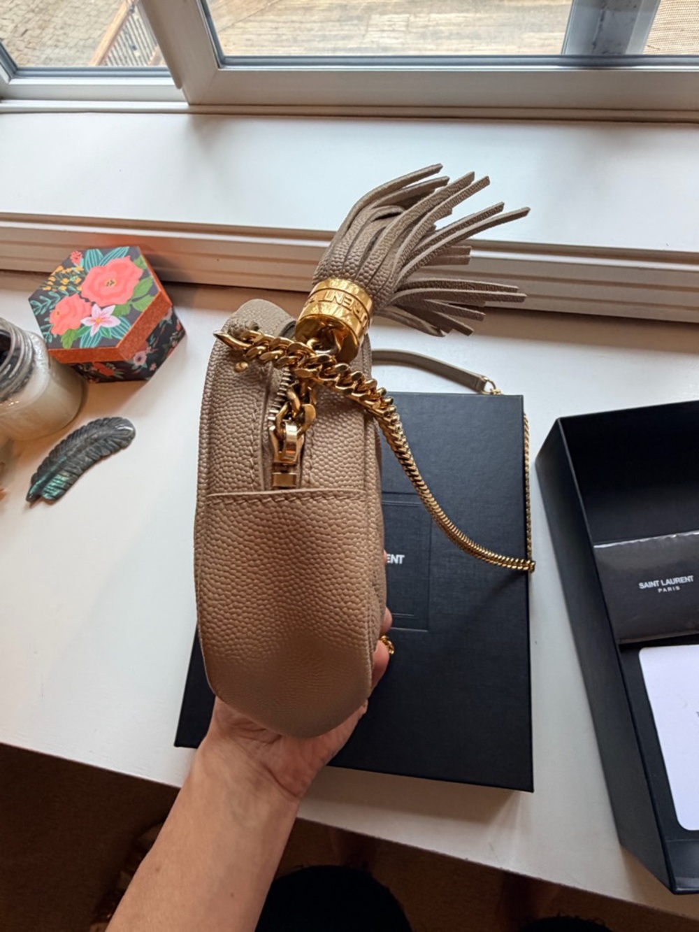 Saint Laurent Dark Beige Grain De Poudre Matelasse Mini Lou Camera Bag NWT/NIB - Picture 14 of 16
